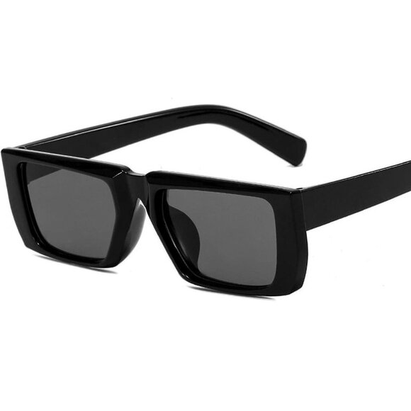 Retro Original OG Rectangular Dark Black Frame Black Square Shades Sunglasses - Picture 1 of 8